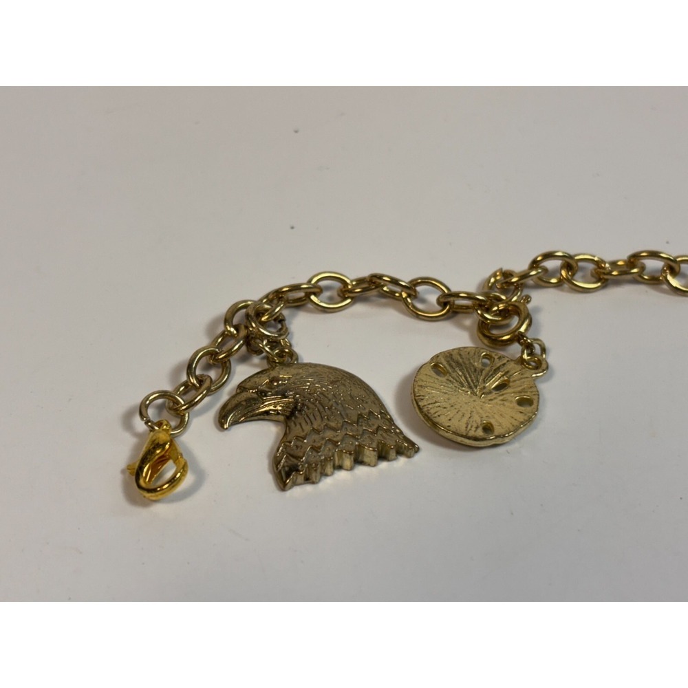Charm Bracelet Gold Tone Vacation‎ Dangle Charms Sea Shell Eagle